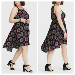 Torrid Dress Black Medallion Hi-Lo Sz 2X